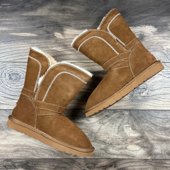 NIB LAMO Vanessa Winter Boots 8 Faux Shearling Chestnut Suede Water Resistant - Picture 2 of 10